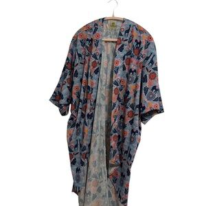 Floral Kimono Robe - Blue and pink